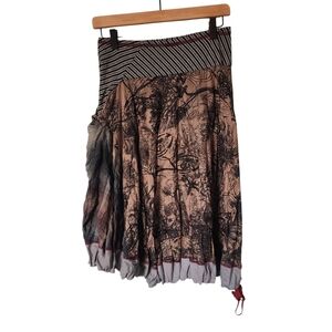 Aimee G Skirt Womens Medium Boho Patchwork Bubble Smocked Lagenlook